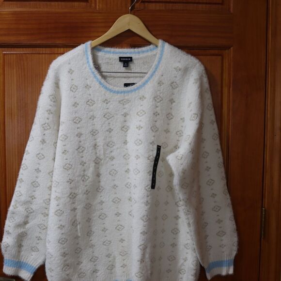 Torrid Plus Size 3 White Gemmie Pullover Sweater - Lurex Eyelash Knit - Picture 3 of 13